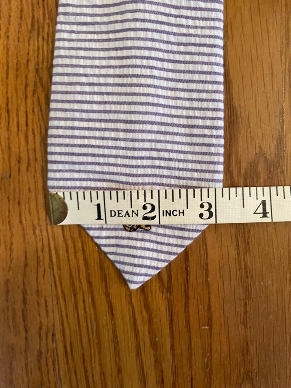 Men's Striped Seersucker Tie Tiger Design Handmade - Picture 6 of 6